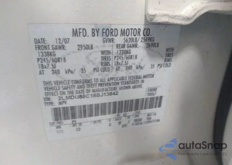 2008 Lincoln Mkx from USA, damaged, VIN 2LMDU88C18BJ13842